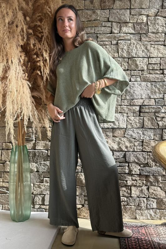 Basso Shirring Wide Leg Pant Khaki